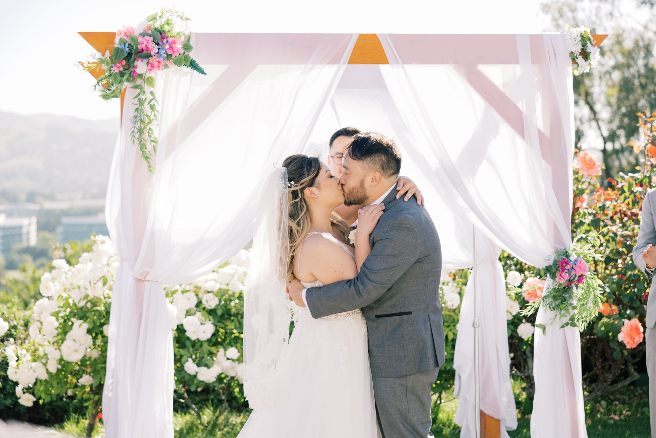 Canyon View San Ramon Wedding Couple's First Kiss at Altar